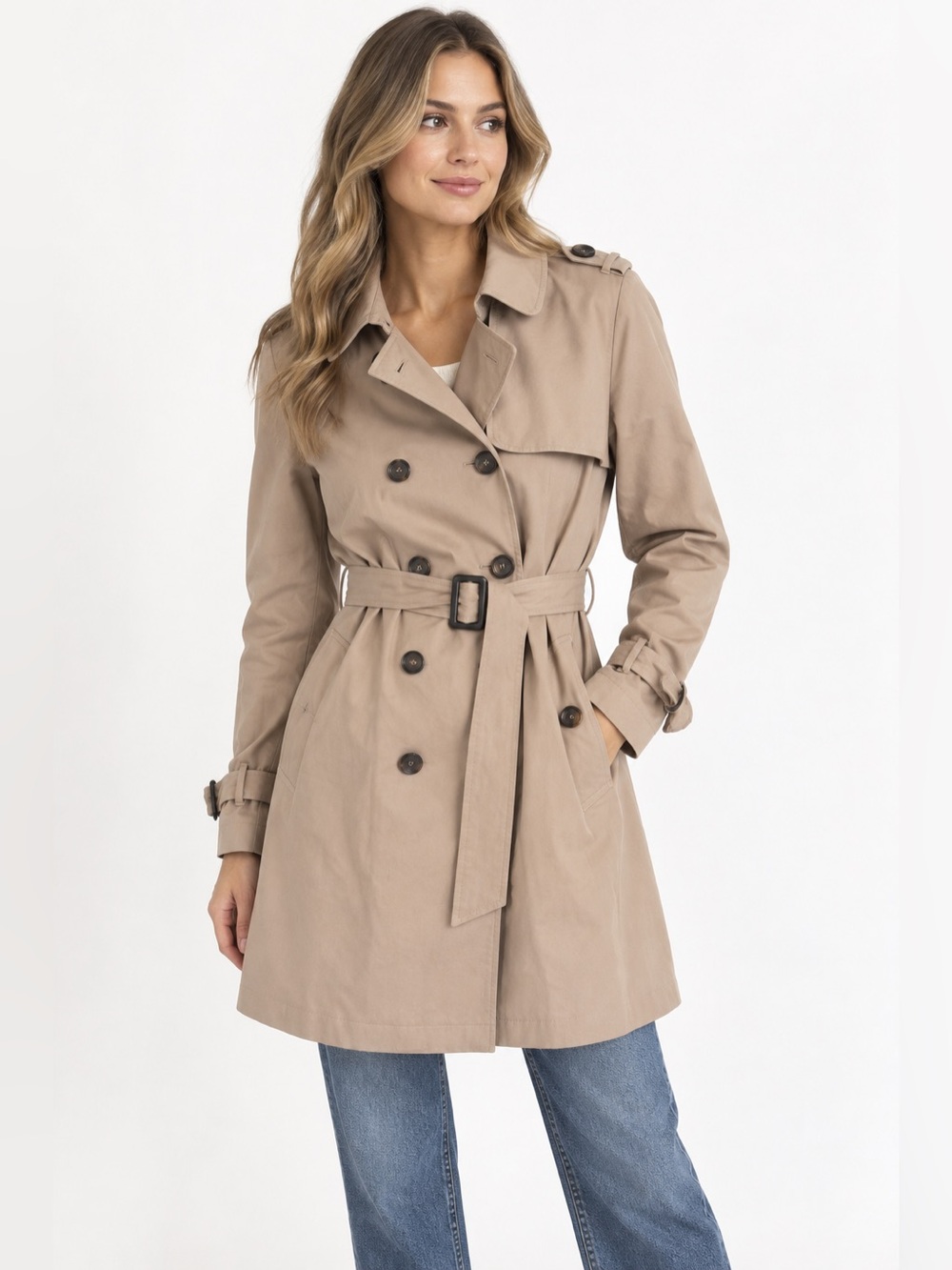 Sugarlips Beige Double Breasted Belted Trench Coat NWT L